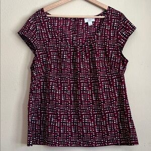 LOFT Burgundy and White Checkered Blouse